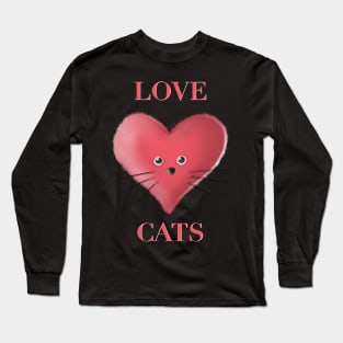 Love Cats Furry Heart Face Long Sleeve T-Shirt